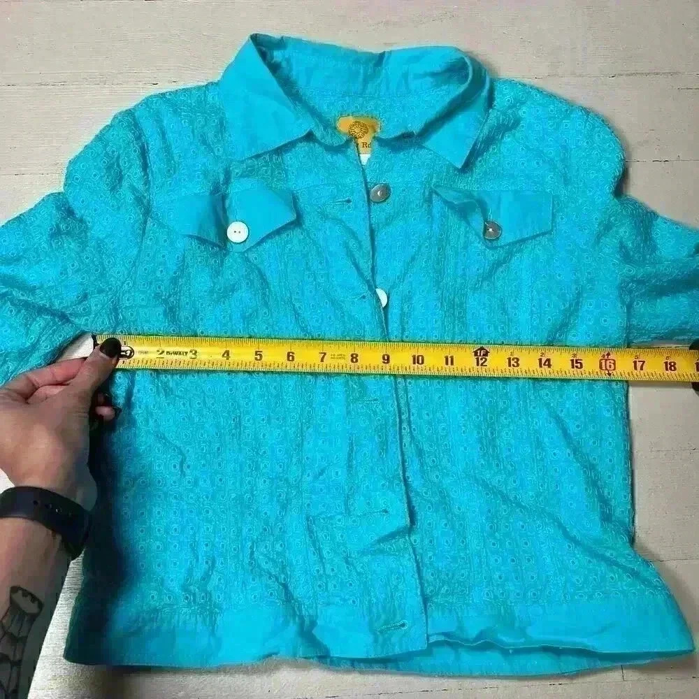 RUBY RD. Turquoise Jacket Size 6 100% Cotton - Picture 4 of 7